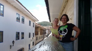 Lindsay and I on our balcony in Cusco, Peru