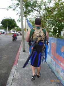 Walking in Cozumel. If it doesn't fit in our Camelbaks we don't really need it anyway.