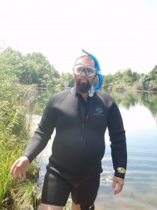 Jason getting suited up at the pond.