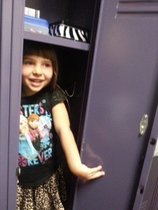 Rory fits into June's new locker...