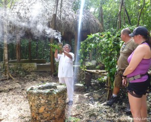 Mayan purification ceremony before entering the sacred cenote. 
