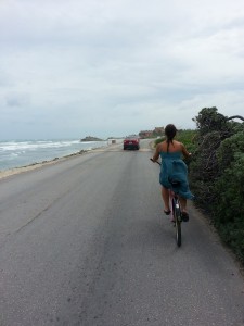 Following my friend Tine down a road in Tulum.